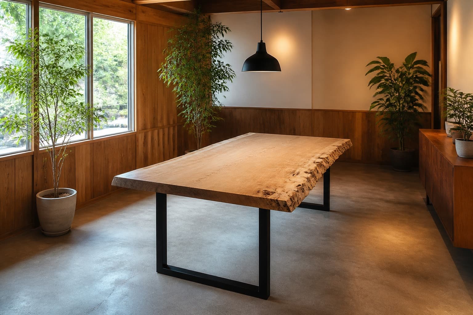 一枚板テーブルを置いたショールームのイメージ